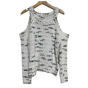 Design Lab Lord & Taylor L white with black cold shoulder‎ sweater